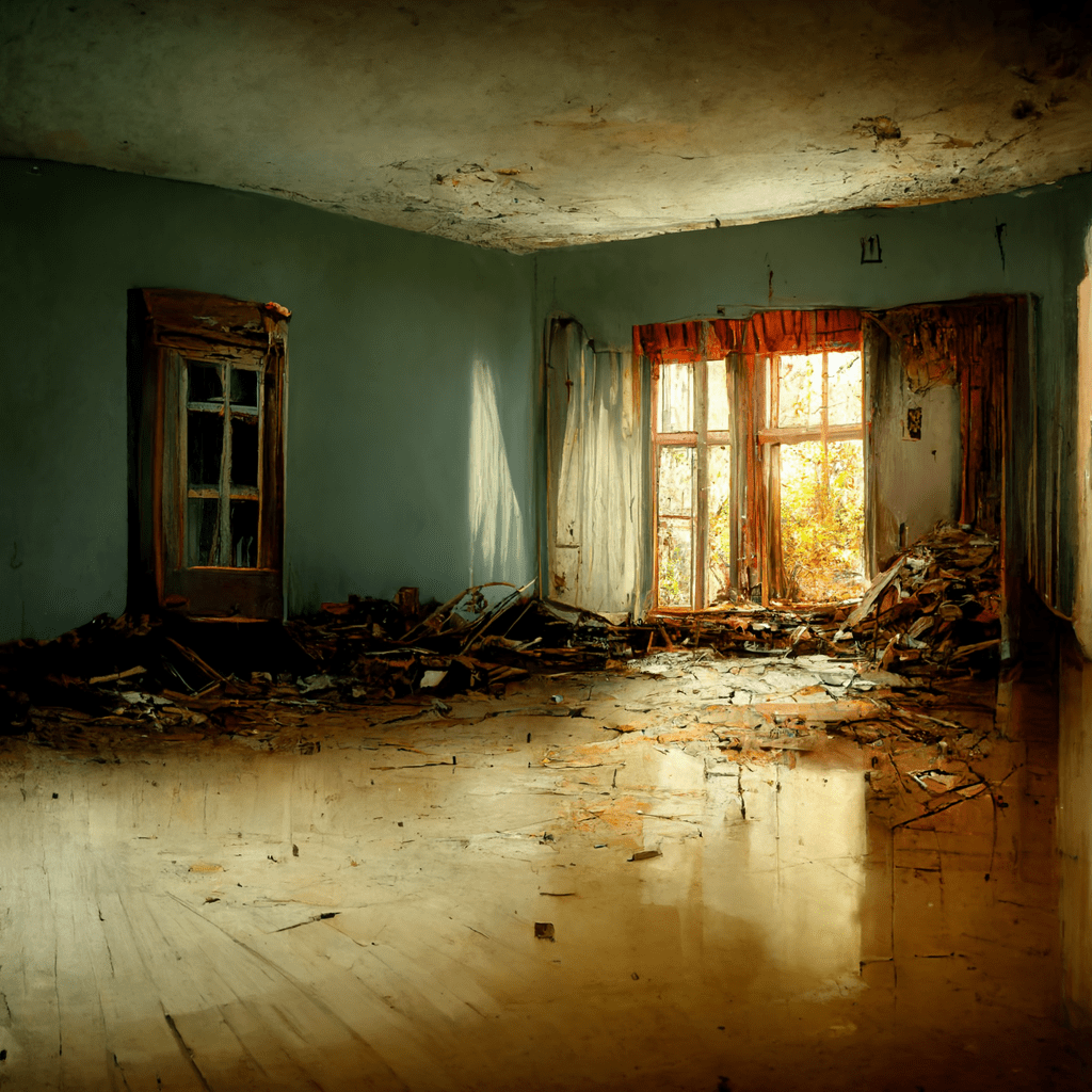 Pones "casa embargada" en midjourney, y te sale esto. 